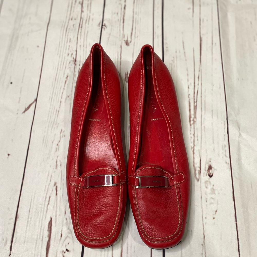 Prada Red Soft Leather Slip On Driving Loafer